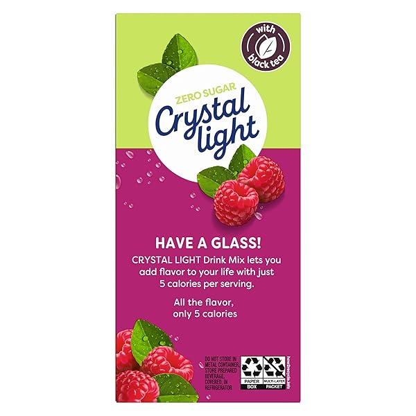 CRYSTAL LIGHT DRINK MIX, 6 PITCHER PACKETS, FOR FLAVORFUL HYDRATION AND SHAREABLE REFRESHMENT, RASPBERRY ICED TEA NATURAL FLAVOR WITH OTHER NATURAL FLAVOR, MADE WITH BLACK TEA, 1.6 OZ