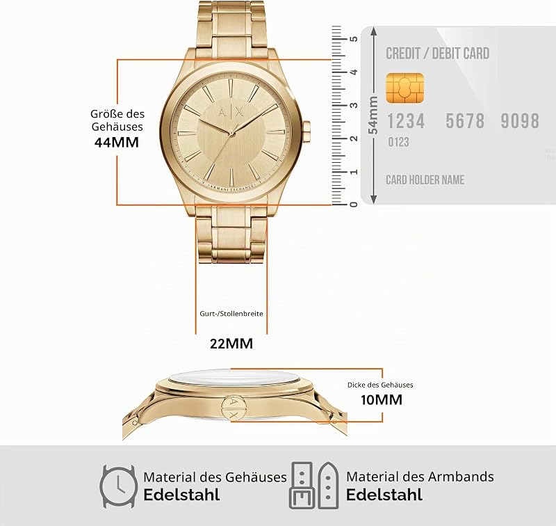 Watch For Men, Quartz Three hand movement and 44mm Case Size with Stainless steel strap