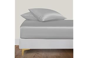LINENWALAS Fitted Sheet Only Rayon Derived from Bamboo with Secure Snug Fit All Around Elastic 16 Inches Deep Pocket Bottom Sheet, Soft, Cooling Silk Sheets (King, Light Grey)
