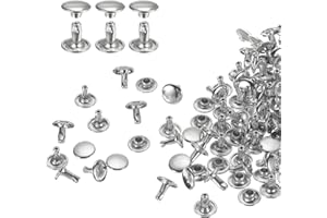 Generic 60 Sets Double Cap Leather Rivets, 9x8mm Round Cap Tubular Metal Studs Leather Crafting Rivets for Fabric Belt Pet Co