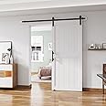 ALAMEDADT 36''x84'' Sliding Barn Door with 6.6 Ft Barn Door Hardware Kit& Handle& Floor Guides,Pre-Drilled Holes Easy Assembly - Include Installation Manual, Water-Proof PVC Surface, H-Frame, White