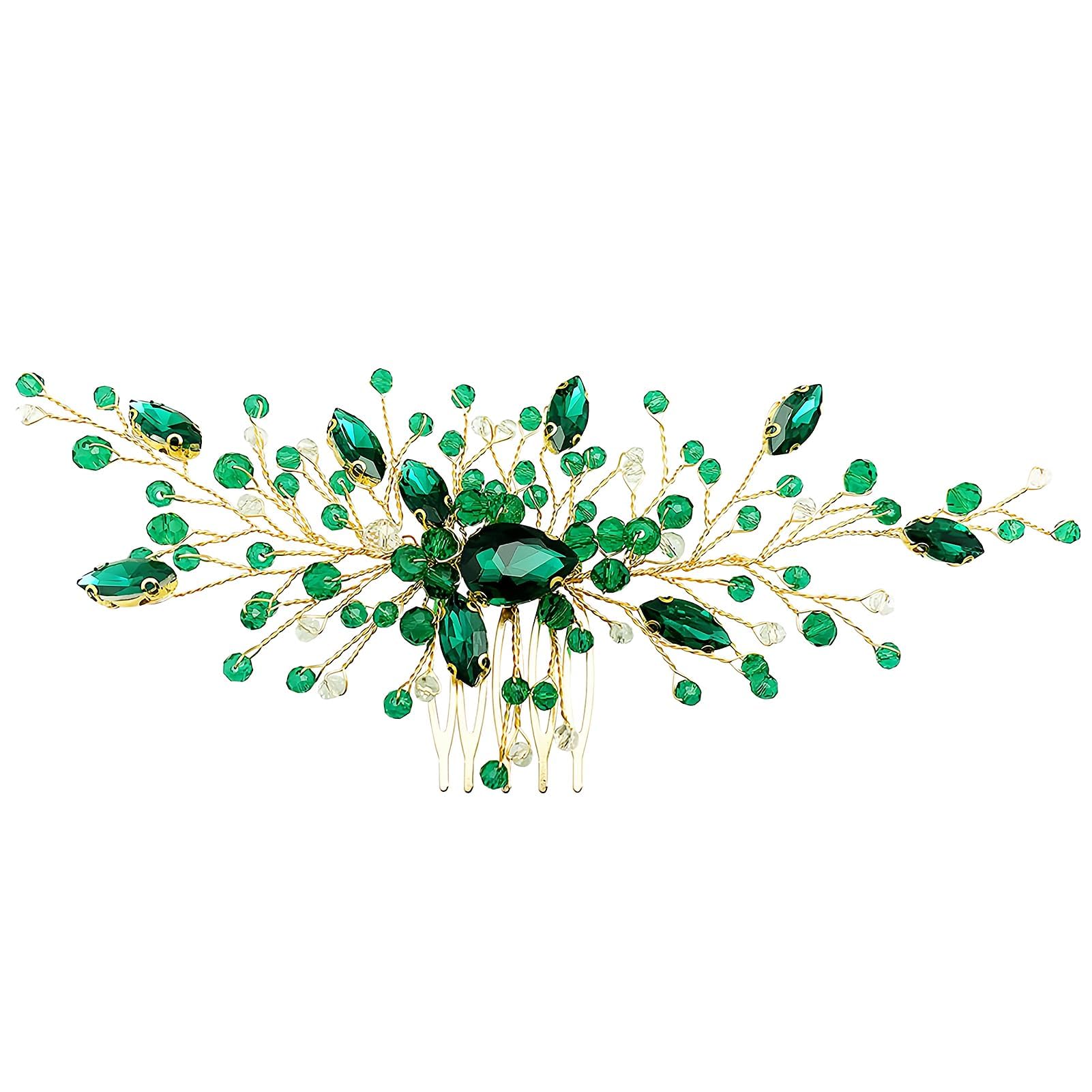 Green Hair Crystal Comb Accessories Wedding Hair Pin Accessories for Women Girls Bridal Bridesmaid Guest Gold Emerald Green Rhinestone Vine Headpiece Hair Clips for Prom Wedding