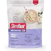 SlimFast High Protein Meal Replacement Powder, 26 Servings, Advanced Nutrition Smoothie Mix with Vitamin and Mineral Blend, Gluten Free, Vanilla Cream, 1.53 Pounds