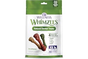 Wellness WHIMZEES Brushzees Dog Dental Treats, Natural Chews, Extra Small Size Stick, (48 Count)