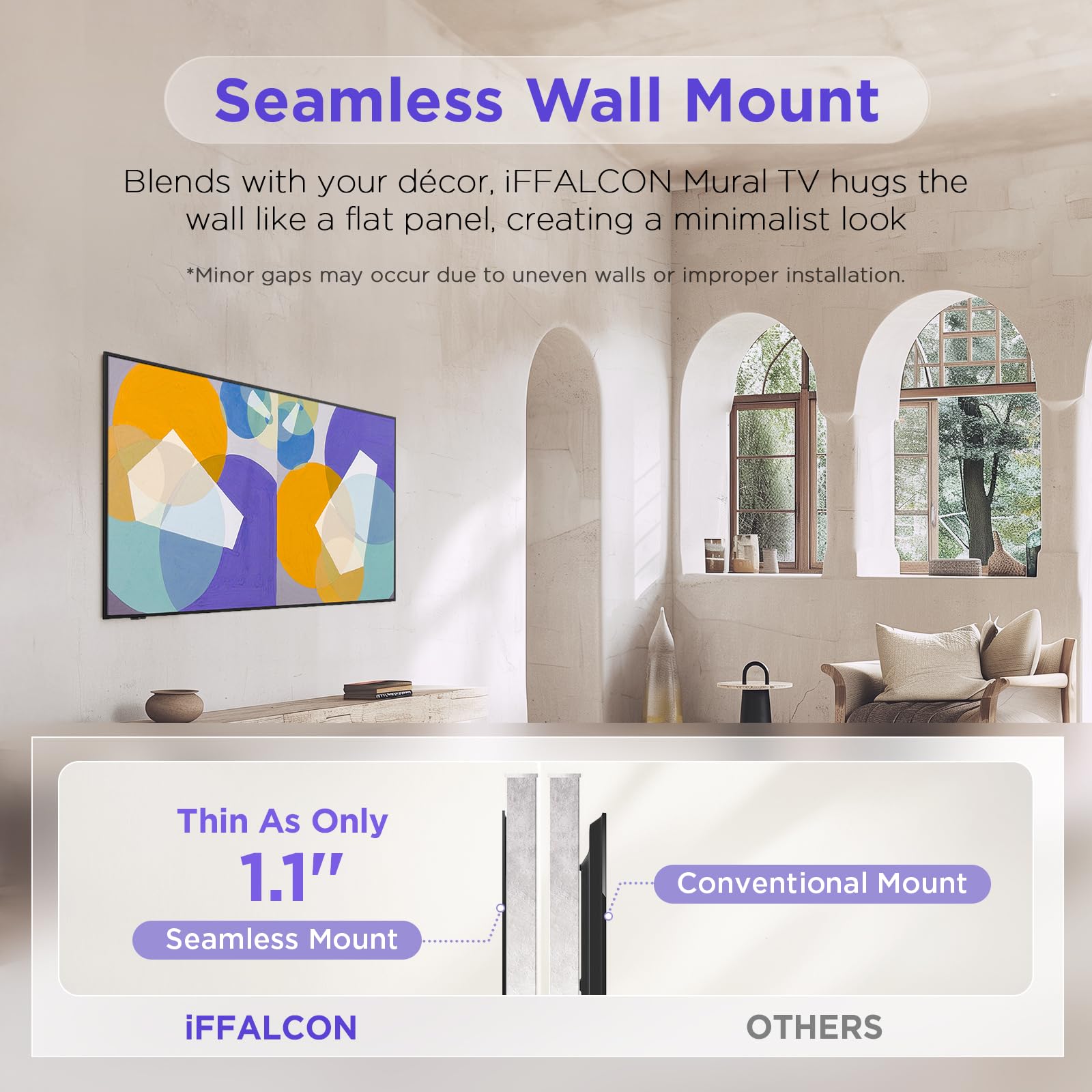 iFFALCON 55-Inch Class QLED 4K Smart TV, Ultra-Slim Picture Frame TV, Art Mode w/AI Art, 144Hz, HDR, Wide Color Gamut, Dolby Vision IQ, Dolby Atmos, Google Assistant Voice Remote(55F75, 2025 Model)