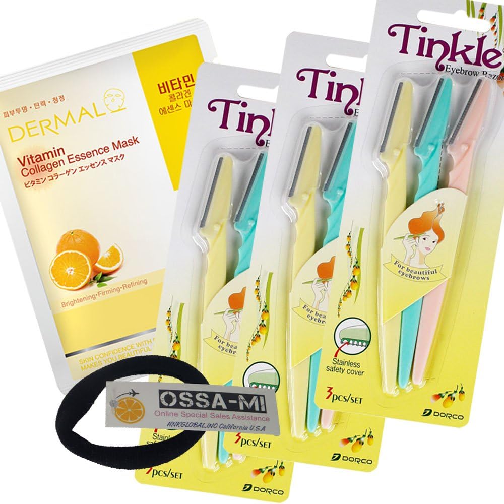 OSSAMI TD Set - Tinkle Eyebrow Razor 3ea & Dermal Essence Face Mask 1ea (Tinkle 3 Dermal 1)