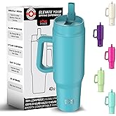 HOMESHACK 40 oz Tumbler with Handle and Foldable Straw Lid - Leakproof Insulated Stainless Steel Water Bottle - Hot & Cold Beverage Travel Mug - Reusable Iced Coffee Cup - Cupholder Friendly - Gift