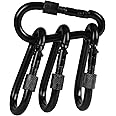 BEWISHOME 4 Pack Carabiner Hooks Hammock Locking Solid Metal D Clips with Heavy Duty 500LBS Screw Gate Hammock Locking,Quick Link for Outdoor Camping Hiking Traveling Backpacking Black & Silver HDK02