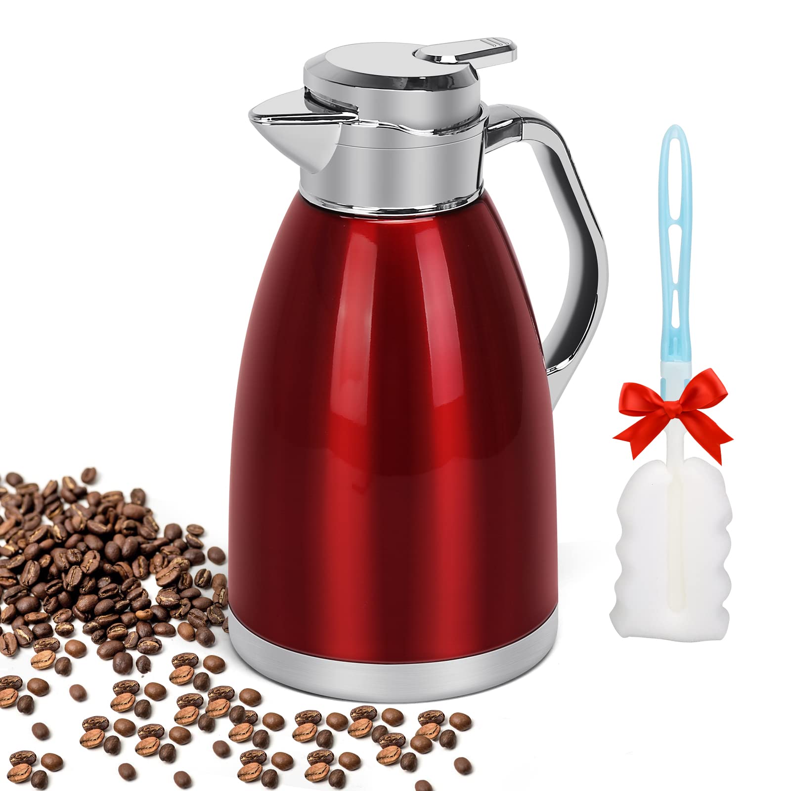 Photo 1 of Coffee Carafes for Keeping Hot, ShineMe Stainless Steel Thermal Coffee Carafe, Double Walled Vacuum Coffee Pot, 61oz(1.8L) Insulated Hot Water & Coffee Dispenser, 12H Heat/24H Cold Retention