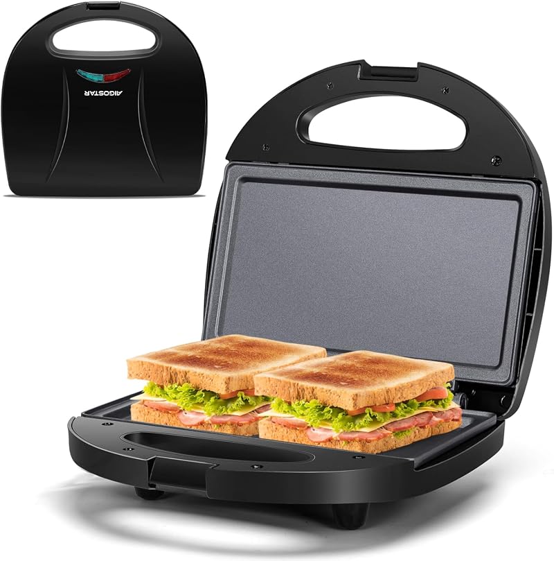 Aigostar Deep Fill Toastie Maker Panini Press 750W Non-Stick Plates Black