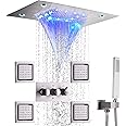 DULABRAHE Waterfall LED Rain Shower Head With Handheld Spray Ceiling 14 X 20 inch Rainfall Shower System Set Combo Shower Body Jets For Bathroom Brushed Nickel