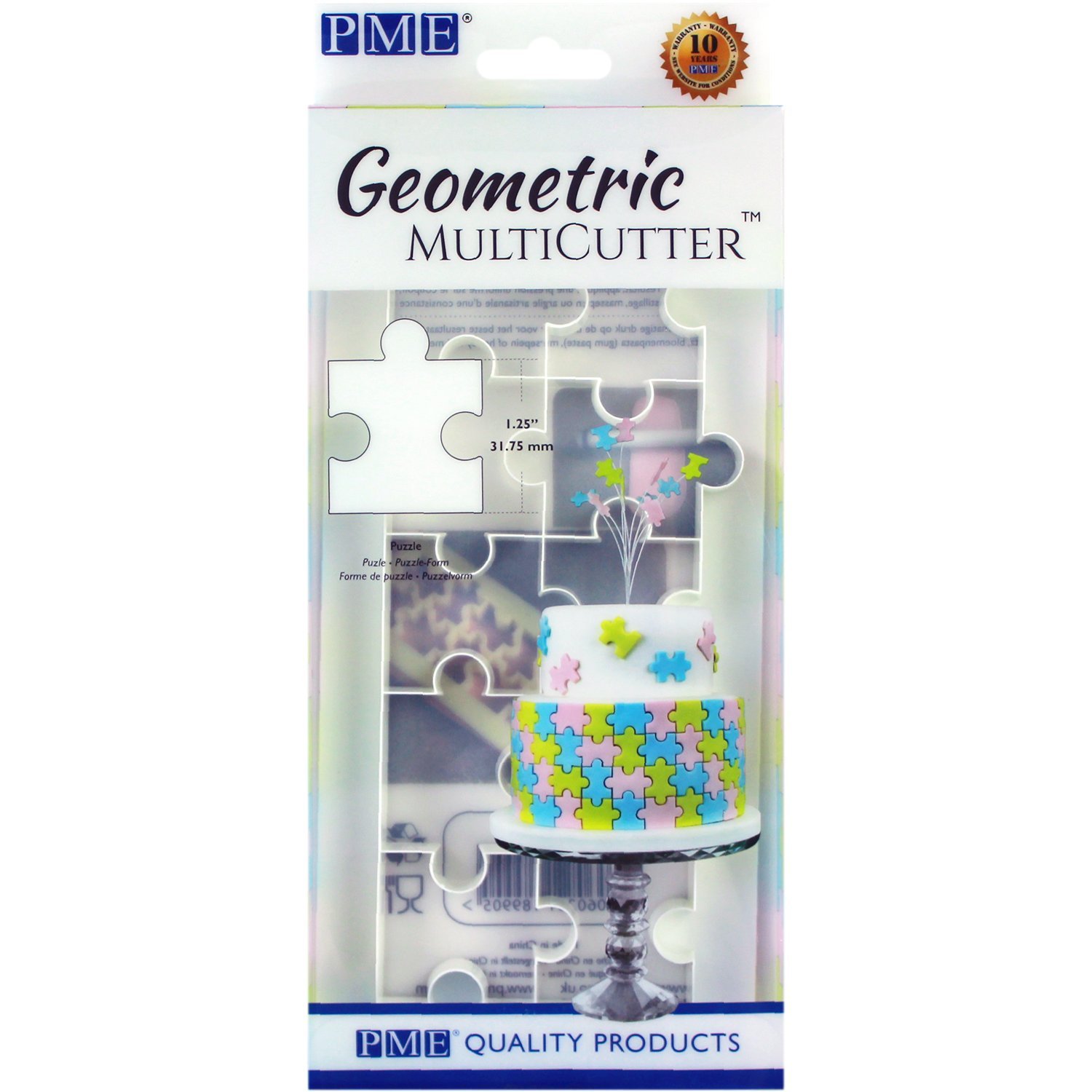 PME GMC153 Geometric MultiCutter for Cake Design - Puzzle, Large Size, 1.25-Inch, White