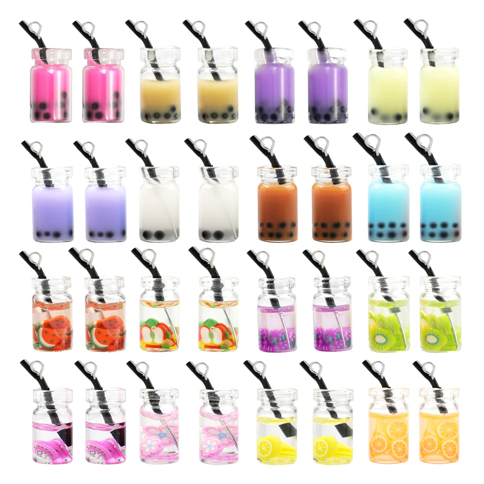 Hocadrv 32Pcs boba keychain Bubble Tea Resin Pendants Milk Tea Charms Resin for DIY Jewelry Key Chains Phone Case Making (Mixed Color)