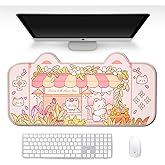 PERFECTSIGHT Cute Cat Desk Mat Kawaii Flower Store Desk Pad, Pink Switch Large Gaming Mouse Pad, Funny Florists Deskmat Mousepad, Anime Laptop Keyboard Pad Office Home Decor for Women Girls, Kitty