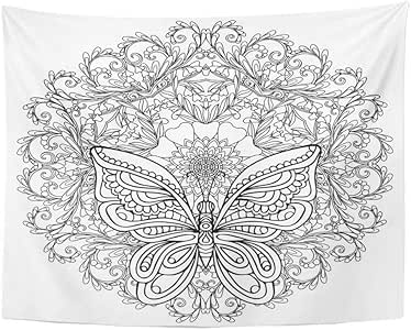 Amazon.com: Emvency Wall Tapestry Garden Butterfly and Floral Mandala