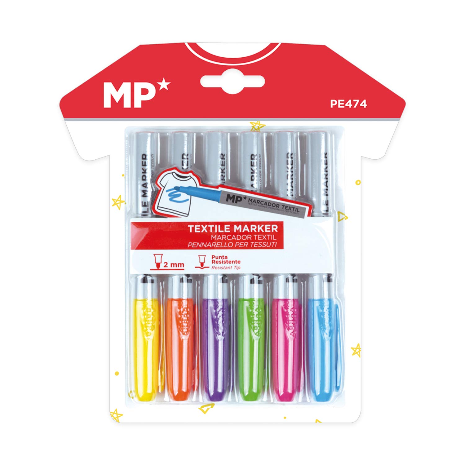 MP - Textile Marker - Drawing and Writing Pen on Textiles - 6 Assorted Colours