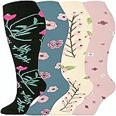 YIZAO 4 Pairs Plus Size Compression Socks,Extra Wide Calf 20-30 mmHg Knee High Compression Socks for Men Women Circulation