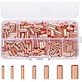 Teansic 250Pcs Wire Ferrules Kit 7 Size Copper Crimp Connector Non Insulated Electrical Butt Terminal Assortment Kit
