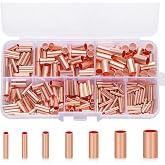 Teansic 250Pcs 7 Sizes Copper Wire Ferrules Non Insulated Crimp Terminals | Pure Copper Wire Ferrules Kit, Non Insulated Bare Crimp Butt Terminals, for Electrical Wiring Repair, AWG 4 5 6 8 10 12 14