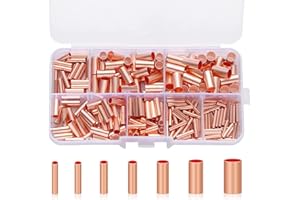 Teansic 250Pcs Wire Ferrules Kit 7 Size Copper Crimp Connector Non Insulated Electrical Butt Terminal Assortment Kit