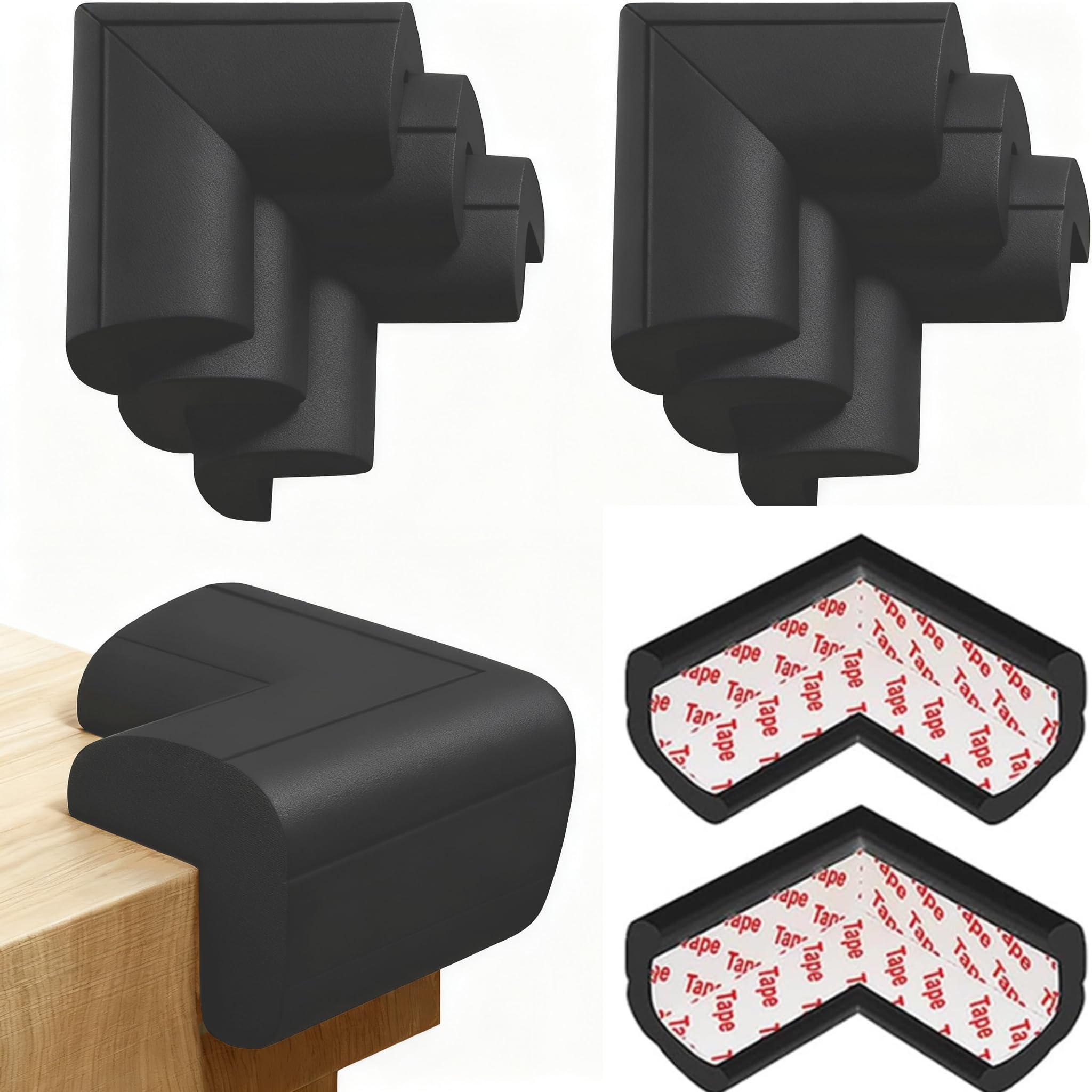 (8 Pack) Corner Protectors for Kids, Dekukar Upgraded Foam Soft Corner Guards Bumpers Baby Safety Furniture Table Sharp Corner Protection, Pre-Taped for Direct Use - Black