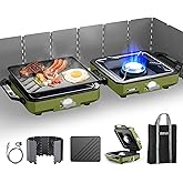 ODSD 2 Burner Camping Stove with Windshield, 20000 BTU Propane Camp Stove, Portable Folding Gas Stove, Camping Essentials Gear Includes Frying Pan, Coffee Stand &amp; Carry Bag, Green