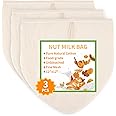 3 Pcs 12"x12" Nut Milk Bag, Natural Unbleached Cotton Cheese Cloth Bag for Straining, Reusable Strainer Bag for Oat Almond Mi