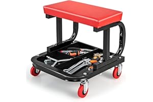 Aero Zen New Garage Roller Seat, Car Creeper Seat with Tool Tray Storage for Garages, Repair Shops, Heavy Duty Garage Floor Creeper, Padded Mechanic Roller Seat Gifts, 250 LBS Capacity, Black/Red.