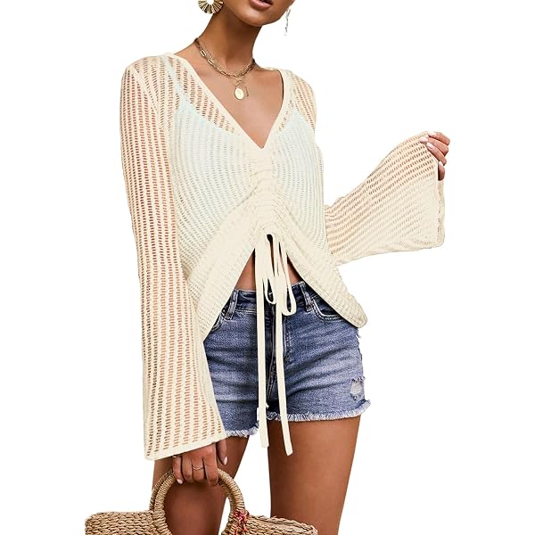 Pull D'été Femme Manches Courtes Col Crochet - Tricot Ajouré, Décontracté - Pour Plage, Vacances