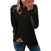 Glamaker Womens Long Sleeve Shirts Fall Lace Tunic Tops Dressy Crewneck Hollow Out Blouses Casual Sweaters 2025