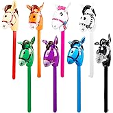 8 Pack Inflatable Stick Horse Colorful Blow Up Horse Head Stick Balloon for Horse Birthday Cowboy Cowgirl Themed Party Decorations