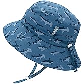JAN & JUL Beach Toddler Boys Girls Bucket Sun-Hats with Strap, Adjustable (L: 2-5T, Shark)