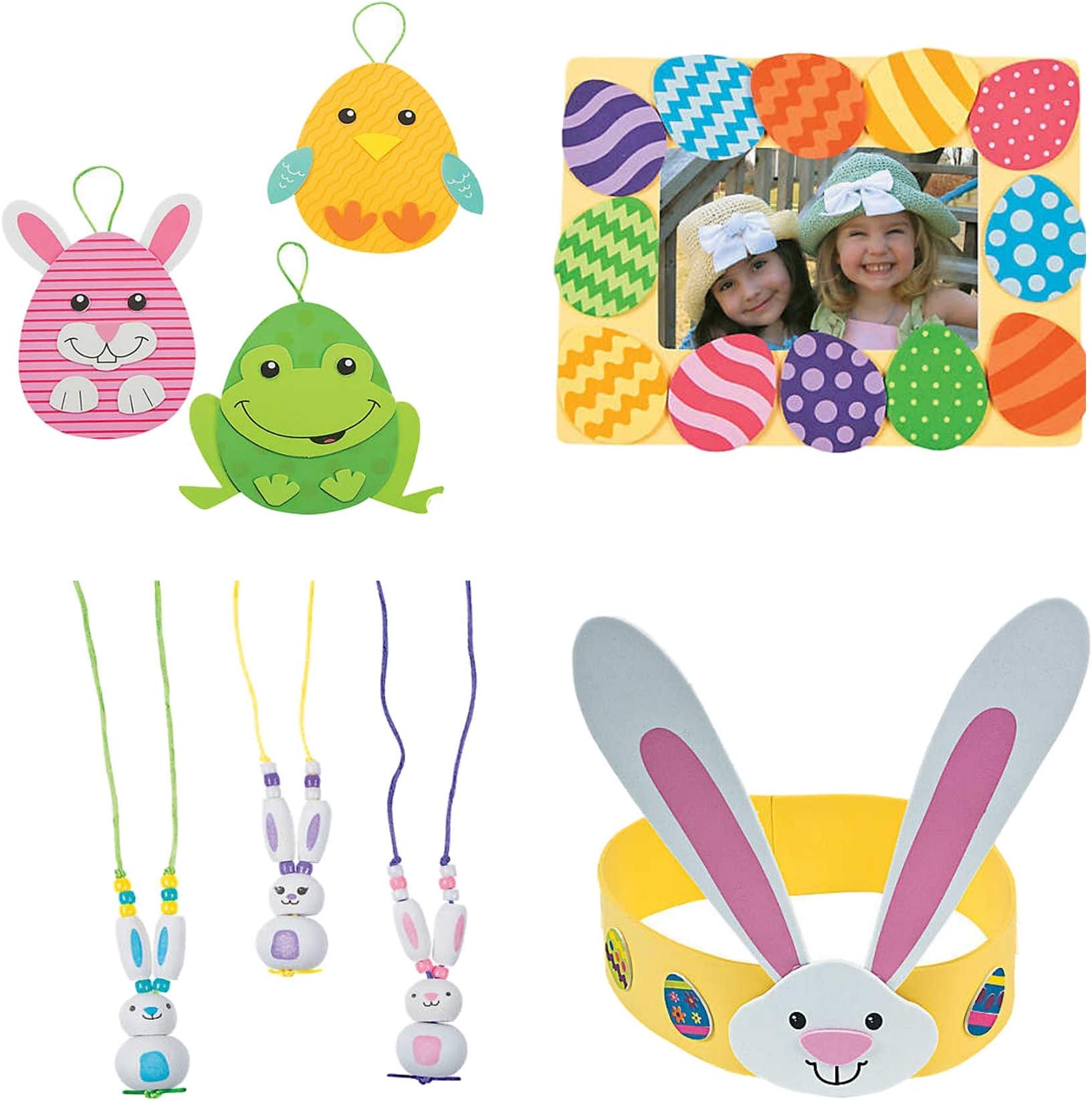 Easter Craft Kit | Easter Egg Character Ornament Craft Kit, Easter Egg Picture Frame Magnet Craft Kit, Bunny Necklace Craft Kit, Easter Headband Craft Kit | Easter Family/Kids Activity Gift Set.
