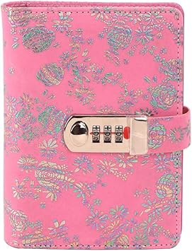 Amazon A6 日記帳 鍵付き かわいい 花柄付き Puレザー 手帳 パスワードタイプ 秘密ノート システム手帳 バイブルサイズ 6穴 バインダーノート 取り外せ可能 革製 手帳カバー 高級 中身入れ替え可能 日付なし 横書き ダイアリー スケジュール帳 自由帳 ペンホルダー