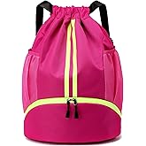 JELUTAR Drawstring Backpack Gym Bag with Shoes Compartment for Soccer, Basketball, Swim, Water-Resistant String Backpack Beach Cinch for Women Men, Rose