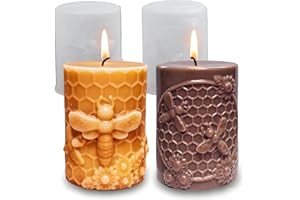 Wehous 2PCS Bee Candle Mold, Bee Honeycomb Flower Cylinder Silicone Molds for Resin Candle Soap Wax Beeswax, Unique Epoxy Casting Clay Art Craft Mould Kit DIY Home Decor