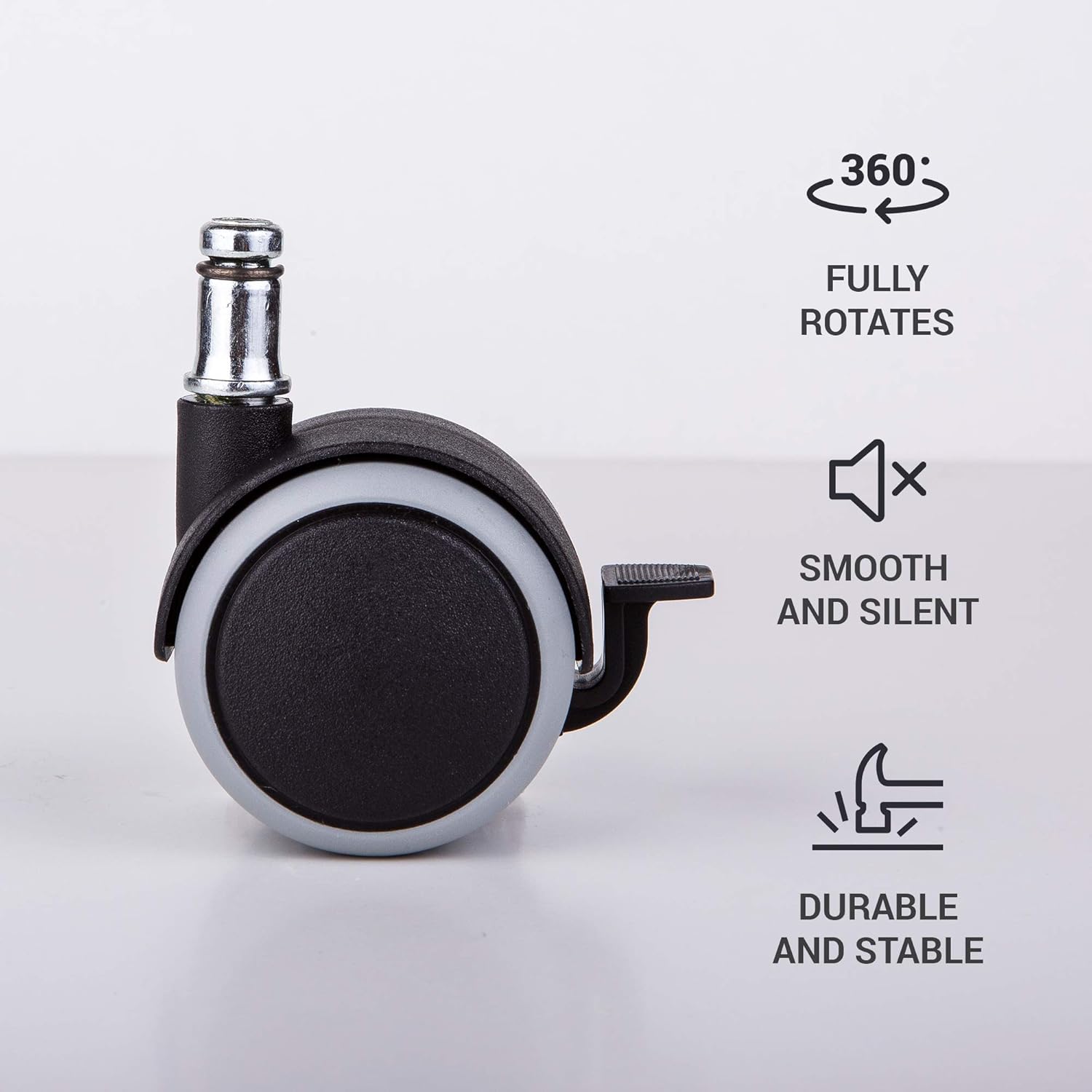 (for 1 Chair) 50 mm Rubber Chair Wheels Office Chair Castors Replacement Wheels Twin Castors Swivel Wheels Universal Stems for Replacement Casters No Scratches Wheel Brake (5) - Image 5