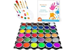 Shuttle Art Washable Finger Paint, 44 Pack Kids Paint Set with 36 Colors Toddler Paints(30ml, 1oz) for Toddlers, Paint Brushe