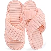ZOORON Open Toe Slippers for Women Fuzzy Slippers Cross Band Cozy Memory Foam Slip On Plush House Shoes Indoor Outdoor Slide Slipper