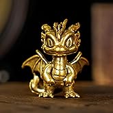 CHOVY Retro Handcrafted Flying Fire Dragon Ornament - 100% Solid Brass Decor | Unique Dragon Sculpture with Flaming Tail & Wi