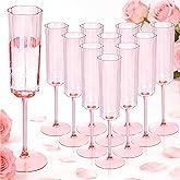 YOUBET 36 Pack Pink Champagne Flutes Plastic - 6 Oz Flower Wavy Champagne Plastic Glasses - Heavy Duty Vintage Disposable Flutes for Wedding Party Birthday Anniversary Valentines Day