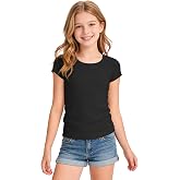 HASMES Girls Short Sleeve Shirts Kids Fitted T-Shirts Basic Athletic Tops | Summer Tee Shirts Soft Breathable Lightweight Round Neck Tshirt