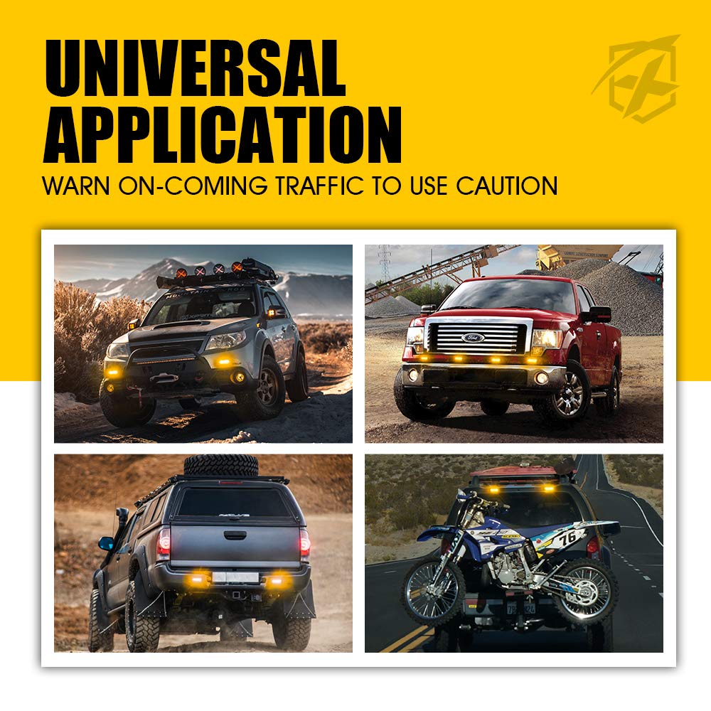 Xprite Amber 12 LED Surface Mount Strobe Lights Kit, Grill Grille Side Marker Light Flashing Emergency Warning Light Assemblies w/Control Box for Trucks Vehicles ATV RV Cars Van 8PCS