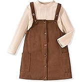 HINTINA Toddler Little Girl Corduroy Button Down Overall Dress Set 2-7Y