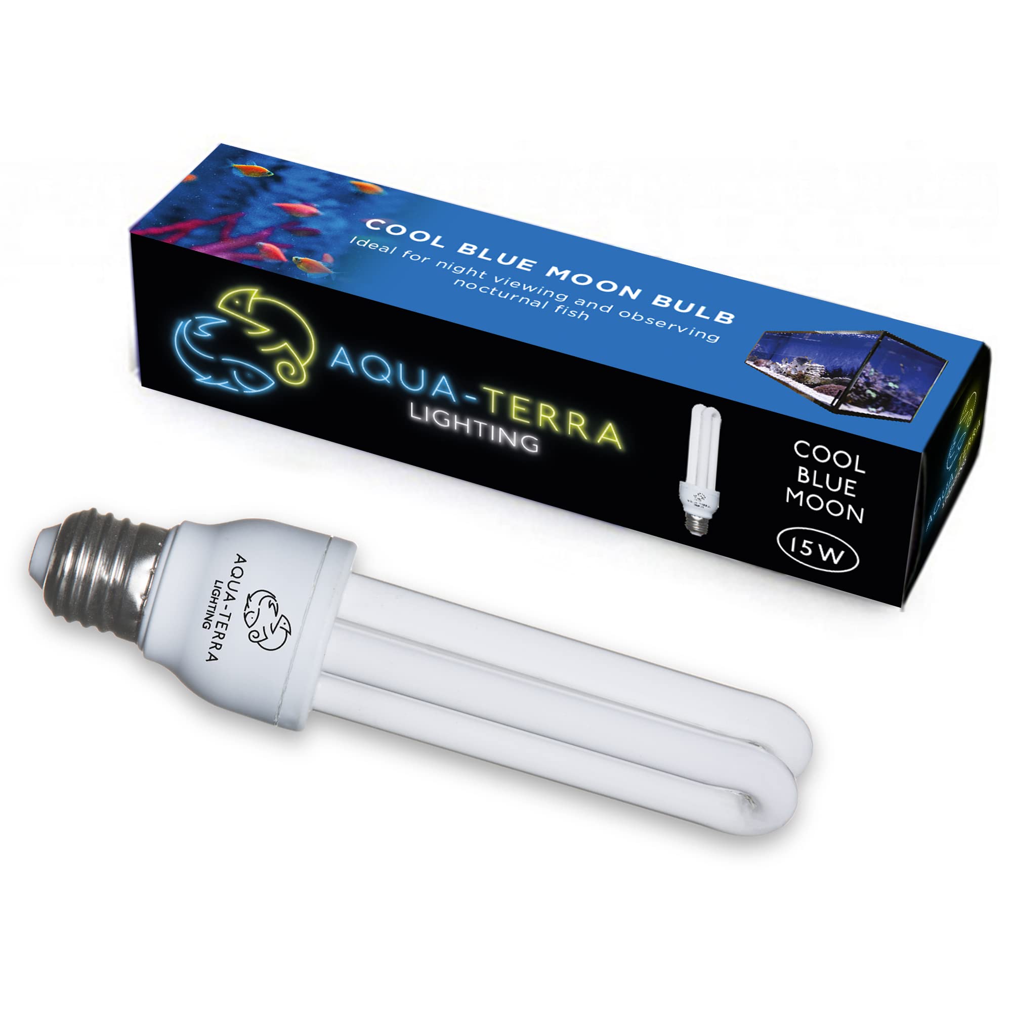 Aqua-Terra Lighting 15W Cool Blue Moon Replacement Bulb for The Fish Pod 48/64 and 120 Litre Aquarium - E27 Standard Screw Base - Ideal for Chilled Out After Dark Lighting Effect