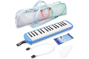 Haecsfl 32 Keys Melodica Instrument, Soprano Melodica Air Piano Keyboard Pianica with 2 Soft Long Tubes, 2 Short Mouthpieces and Carrying Bag(6-Blue)