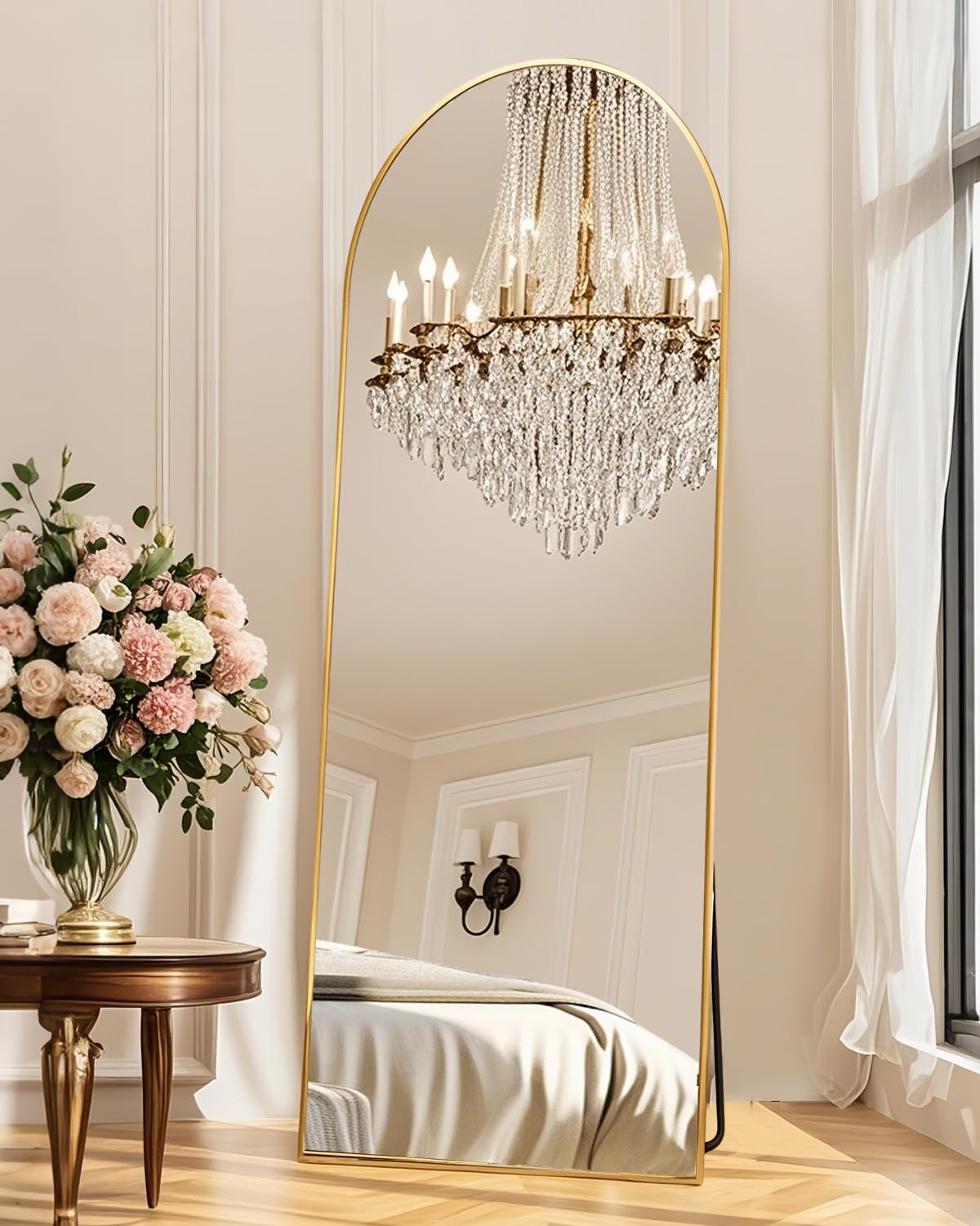 Photo 1 of PIUDOC 58"x19"Floor Mirror Full Length,Arched Full Length Mirror with Stand,Full Body Mirror,Hanging or Large Leaning for Bedroom Living Room Gold
