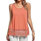 LYANER Women's Lace Hem Boat Neck Sleeveless Swing Trim Loose Tank Tops Blouse