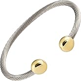 MAGNETJEWELRYSTORE 2 Tone All Stainless Steel Magnetic Bracelet High Power Magnets, For Men and Women, Adjustable Bangle