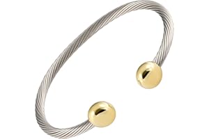 MAGNETJEWELRYSTORE 2 Tone All Stainless Steel Magnetic Bracelet High Power Magnets, For Men and Women, Adjustable Bangle
